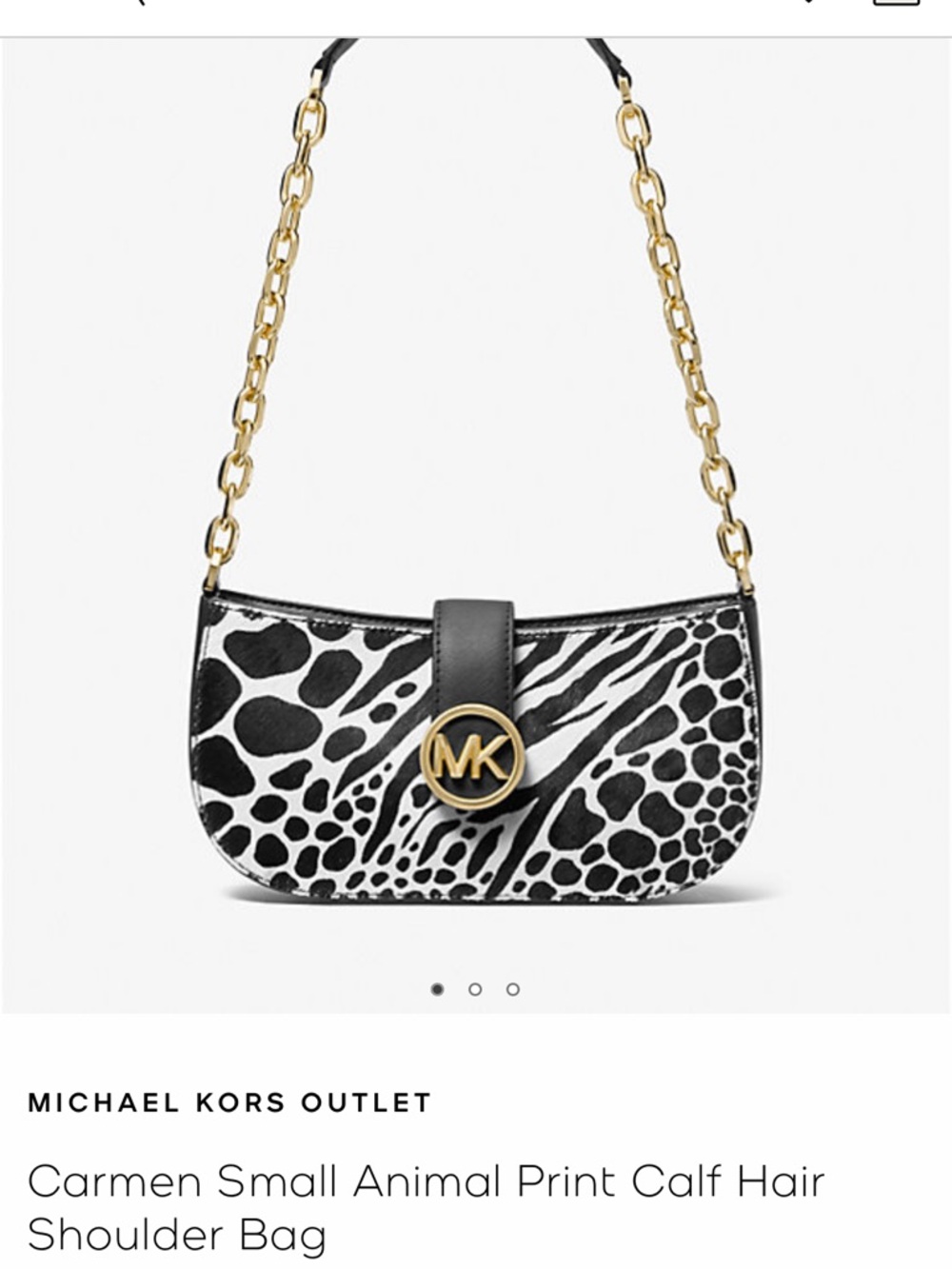 Michael Kors Black & White Animal-Print Shoulder Bag with Gold Hardware